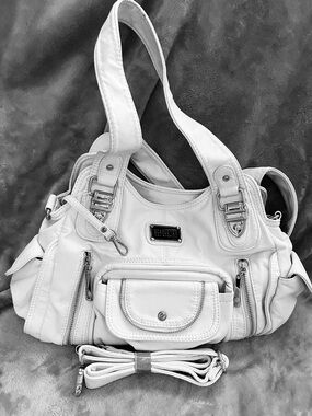 White Multi-Pocket Scarleton Shoulder Bag with Silver hardware.
